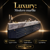 Meuble-lavabo de salle de bain moderne de luxe en bois massif avec lavabo intégré sans joint et coiffeuse, idéal pour hôtels et villas