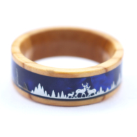 POYA – bague en bois 8mm, bande de mariage, incrustation en bois d'olive, scène d'animaux, cerf, forêt, bague en bois pour hommes