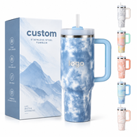 Gobelet isotherme en acier inoxydable 304 à double paroi de 40 oz, personnalisé, tie-dye, avec couvercle, paille et poignée, idéal pour les voyages - Vente en gros