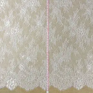 Pengantin Putih Corded Lace Fabric Katun Rajutan Nylon Rayon Lace untuk Pakaian