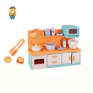 Ensemble de jeu de cuisine intelligent pour enfants en paille de blé et PP, comprenant cuisinière, four, micro-ondes, casseroles, poêles, cuiseur à riz et aliments - Product Image 1