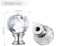 HuiLiHang Finial de lampe en cristal moderne, pommeau transparent 1-3/4, base chromée polie, installation facile, abat-jour décoratif, garantie 1 an
