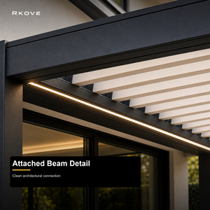 ศาลาอลูมิเนียมอัจฉริยะ RKOVE พร้อมม่านบังแดดแบบมอเตอร์ไฟฟ้า ไฟ LED สีและขนาดตามสั่ง ตัวเลือกกระจกกั้น - Product Image 5