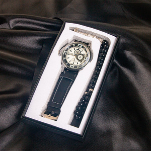 Men's Watch <b>Gift</b> <b>Set</b> With Bracelet Quartz Movement Imitation Leather Strap One Piece Buckle Durable Holiday <b>Gift</b> Box Packaging - Product Image 1