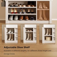 Banc d'arbre de hall 3 en 1 durable en MDF blanc Porte-manteau de rangement de chaussures réglable Organisateur d'entrée anti-basculement