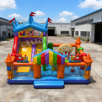 Château gonflable commercial coloré sur le thème du carnaval pour enfants avec toboggan, location de château gonflable