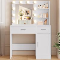 Coiffeuse avec 10 ampoules LED, grand miroir et variateur d'intensité, idéale pour petits espaces, avec 2 tiroirs