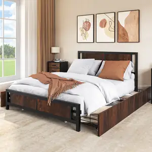 Kainice Slat Armazenamento Cama Madeira Full Size Queen Bedroom Frame Designs Double Single Bed Iron Bed Frame