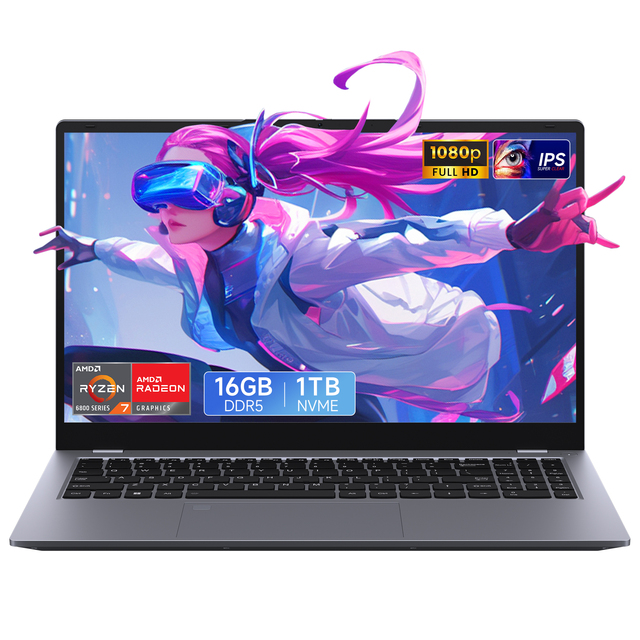 AMD AI R7-6800H Laptop Computer 60 FPS 16GB Dual DDR5 1TB 512GB SSD NVME 15.6 Inch Laptop R7 Laptop Pc