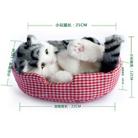 Peluche chaton adorable faite à la main, figurine de chat réaliste et moelleuse avec son couinement, pour la décoration de la maison, animal de compagnie unique, mignon et kawaii
