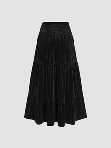 2026 Wholesale of high-end European and American design mid length casual lotus leaf <b>velvet</b> midi <b>skirt</b> - Product Image 2