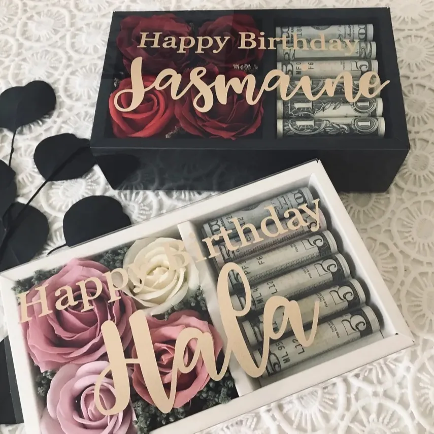 Confezione di laurea personalizzata per anniversario di compleanno personalizzata confezione regalo a sorpresa scatola di carta per imballaggio di fiori e contanti con finestra