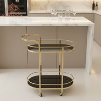 Chariot à boissons moderne en acier inoxydable de style européen, à trois niveaux, écologique, avec verre trempé, pour hôtel, desserts, gâteaux, cuisine, salle de bain