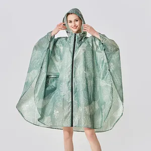 2024 인기있는 패션 편안한 방수 210t 폴리 에스테르 인쇄 하이킹 여성 후드 레인 코트