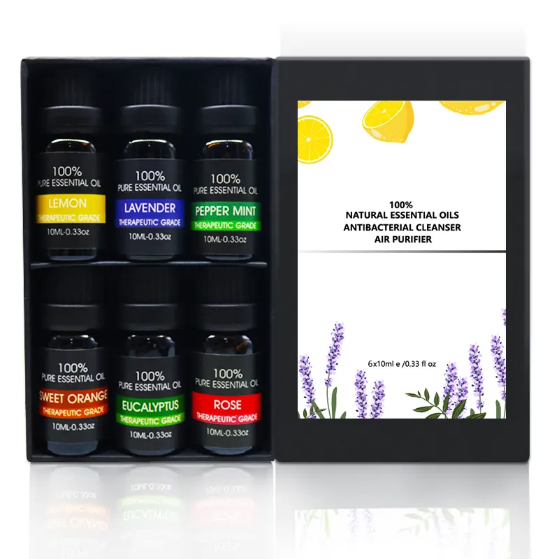 Conjunto de óleos essenciais de massagem natural, conjunto de 6 garrafas de presente-lavanda, grama de limão, eucalipto e óleo de hortelã-10ml