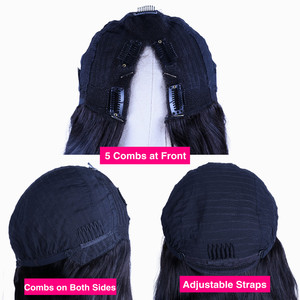 Perruque sans feuilles faite <span class=keywords><strong>Machine</strong></span>, 100% cheveux humains indiens vierges lisses en os, sans colle, couture en V, <span class=keywords><strong>prix</strong></span> d'usine - Product Image 2