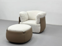 Fauteuil individuel de luxe moderne fait main en forme de sac, double texture PU/tissu, chaise longue paresseuse avec ottoman pour salon et hôtel