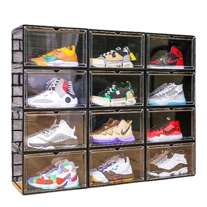 Plastic stackable shoe case clear magnetic shoe storage box