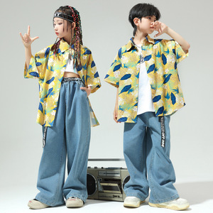 Conjunto de Disfraz de Jazz para Niños y Niñas - Camisa Hawaiana con Estampado Floral + Pantalones Anchos para Baile Callejero, Recital, Carnaval, Poliéster - Product Image 4