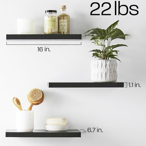 Étagères murales flottantes à 3 niveaux, grain de bois noir, pour cuisine, salle de bain, salon, installation par vis intégrées - Product Image 3