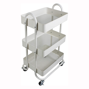 <b>Rolling</b> Three-Tier Stainless Steel Kitchen Storage Rack with Adjustable Height Brake Mobile Floor Cart Standing Type Non-Folding - Product Image 2