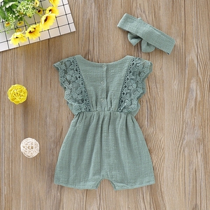 Ropa de Verano para Bebé Niña, Mono de Manga Larga con Diseño de Encaje Sólido para Recién Nacida, Mono con Diadema para Bebé - Product Image 6