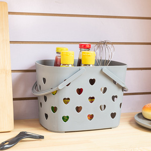 Cesta de ducha escandinava de mano, de plástico, con forma de corazón, para almacenamiento en el baño, gris, azul nórdico, verde nórdico, rosa - Product Image 4