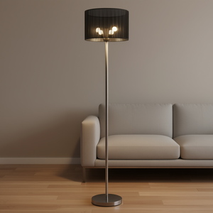 Lampadaire moderne classique Litepro en acier inoxydable 170 cm, abat-jour noir, source lumineuse LED blanc froid 5000K, usage résidentiel - Product Image 2