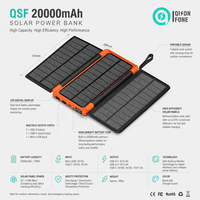 Cargador de Teléfono Solar Multifuncional Nuevo a Prueba de Agua de 10000 mAh 20000 mAh, Banco de Energía Solar Inalámbrico Portátil