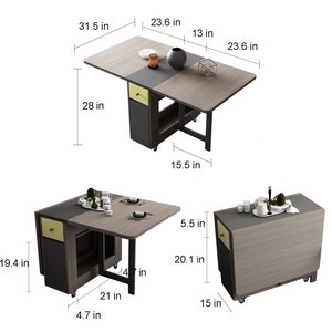 Tavolo da Pranzo con Ripiano Portaoggetti <span class=keywords><strong>e</strong></span> <span class=keywords><strong>2</strong></span> Cassetti, Tavolo da Cucina Mobile Estensibile Versatile Salvaspazio Pieghevole in <span class=keywords><strong>3</strong></span> Forme - Product Image 3