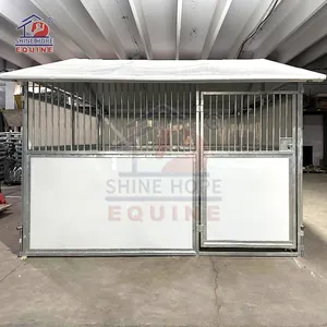 Estructura de acero HDPE panel caballo estable puesto portátil caballo estable puerta con techo opcional