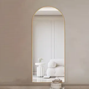 Espejo adelgazante arqueado de piso montado en la pared de lujo ligero tienda de ropa de diseño personalizado