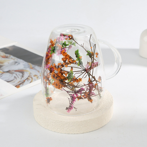 Tazas de Café Latte con Flores Secas Reales, Tazas de Espresso de Vidrio Transparente de Doble Pared, Cristalería con Asa - Product Image 3