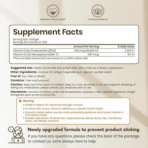 Cápsulas Blandas de Vitamina D3 K2 MK7 10000 UI, Cápsulas Blandas de Vitamina D3+K2 CON ACEITE DE COCO para la Salud del Adulto y el Apoyo Inmunitario - Product Image 3