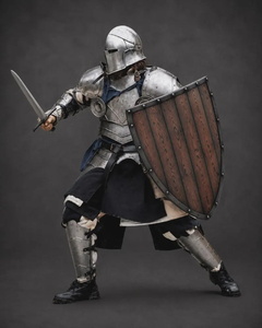 Armure Complète Traditionnelle de Chevalier Médiéval en Acier, Calibre 18, Bouclier en Bois Fait Main, Réplique Historique pour Reconstitutions - Product Image 4