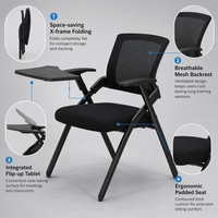 Chaise de conférence rembourrée toute neuve avec tablette d'écriture intégrée, idéale pour les formations et événements