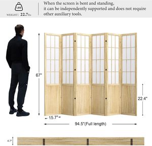 <span class=keywords><strong>Paravent</strong></span> de chambre de 669 pouces de hauteur, style <span class=keywords><strong>japonais</strong></span> <span class=keywords><strong>Shoji</strong></span>, écran pliant en bois, double charnière, décoration pour maison, bureau, chambre, hôtel (6 - Product Image 5