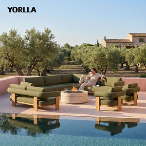Ensemble <span class=keywords><strong>de</strong></span> canapés d'extérieur en teck massif <span class=keywords><strong>de</strong></span> luxe, meubles <span class=keywords><strong>de</strong></span> patio modulaires modernes et rembourrés - Product Image 3