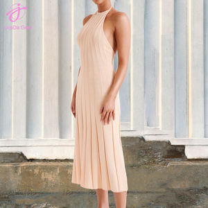 Loveda Precio barato Mujeres Sexy Color sólido Sin mangas <span class=keywords><strong>Espalda</strong></span> <span class=keywords><strong>abierta</strong></span> <span class=keywords><strong>Vestido</strong></span> plisado de punto - Product Image 4