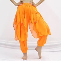 Pantalon sarouel à ourlet à volants pour danse orientale avec bordure dorée et paillettes brillantes pour Halloween arabe