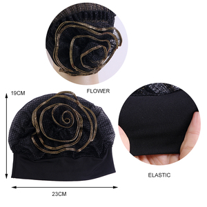 Mode noir grande fleur <span class=keywords><strong>Snood</strong></span> adulte musulman chimio casquette cheveux tête Wrap Turban pour les femmes mariage - Product Image 5