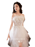 Nouvelle Robe de Soirée 2023 Sans Manches Épaules Dénudées Broderie Patchwork Taille Naturelle Longueur Cheville Robe de Bal