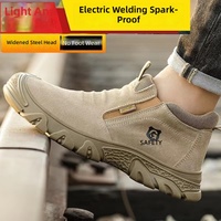 Chaussures de sécurité en cuir de vachette anti-choc, anti-perforation, 6KV, résistantes aux éclaboussures, résistantes à la chaleur, résistantes à l'usure, couleur bronzée