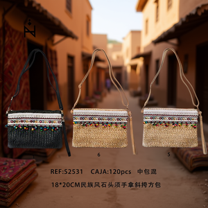 Borsa a Tracolla in Stile Etnico con Perline di Pietra 18x20cm BOLSO - Product Image 3