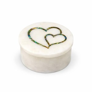 Carved Stone Heart Box With Abalone Inlay Love Theme Gift Item For Valentines Day Romantic Handmade <b>Keepsake</b> Jewelry Decor Box - Product Image 1