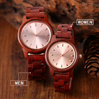 Jam tangan kayu Quartz Pasangan Pria Wanita, jam tangan kayu asli Quartz Logo kustom modis Ultra tipis hadiah sederhana