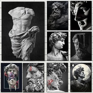 Decoración del hogar, pósteres de lienzo de estética <span class=keywords><strong>griega</strong></span>, grafiti, arte de pared moderno, escultura de David, <span class=keywords><strong>pintura</strong></span> impresa en 3D - Product Image 6