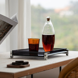 Guanlan Acrylic <b>Tea</b> <b>Tray</b> Rectangular Black With Aluminum Base Elegant For Home Use - Product Image 4