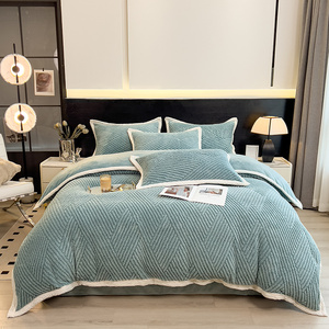 Weiche Winter Taffia Milch Samt 4PCS Blatt Sets Verdicken Warme Flanell Fleece Bettwäsche Kits Quilt Cover Kissen bezug für Doppelbett - Product Image 5