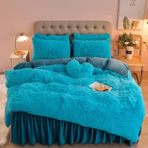 High quality mink fleece pillow cover blue women comforter cover home textile bedding sets